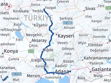 osmaniye yozgat arası kaç km
